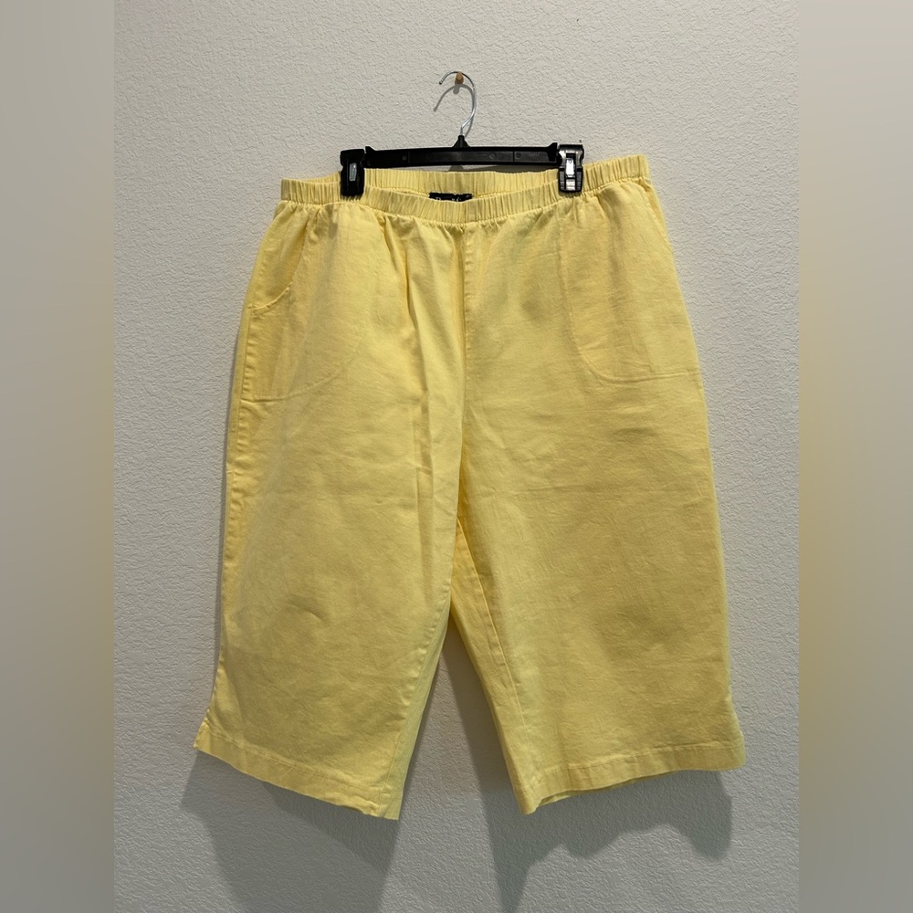 Denim&Co Soft butter Yellow cropped capri ankle pull on cotton linen pants